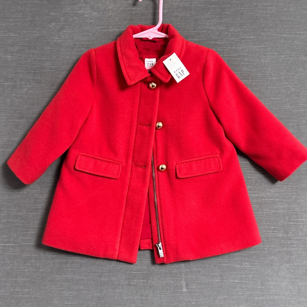 NEW Baby Gap Coat Girls Toddler 18-24 Mo Red Peacoat Dressy Overcoat Christmas